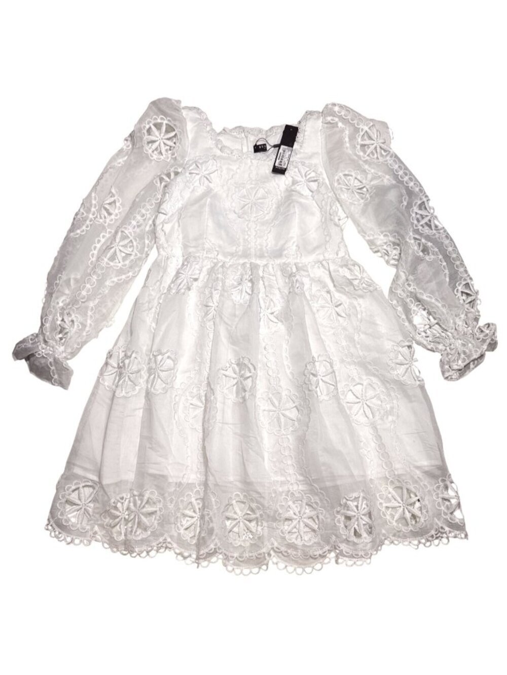 NWT Beulah White Lace Embroidered Long Sleeve Dress M MSRP $90